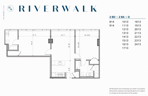 Floor plan for 2 beds, 2 baths, 1012 sqft